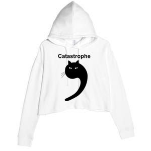 Catastrophe Comma Black Cat Funny Saying Cat As Apostrophe Crop Fleece Hoodie