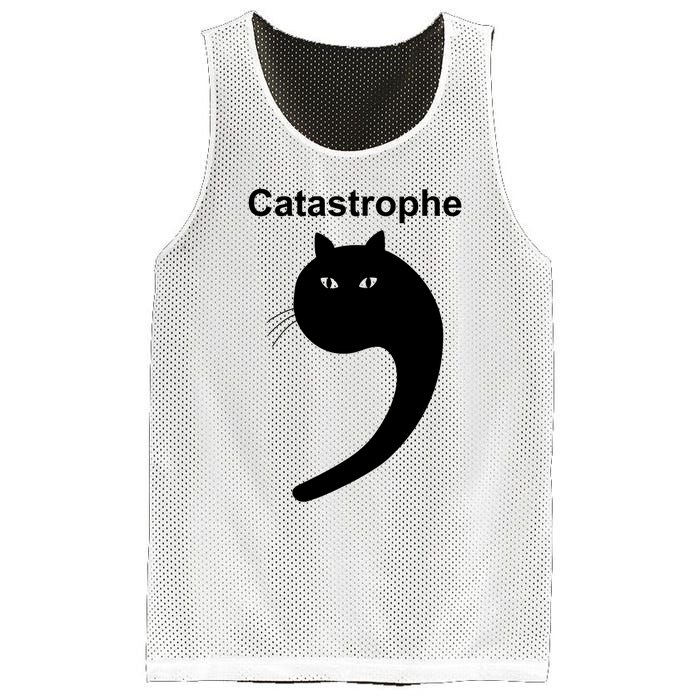 Catastrophe Comma Black Cat Funny Saying Cat As Apostrophe Mesh Reversible Basketball Jersey Tank