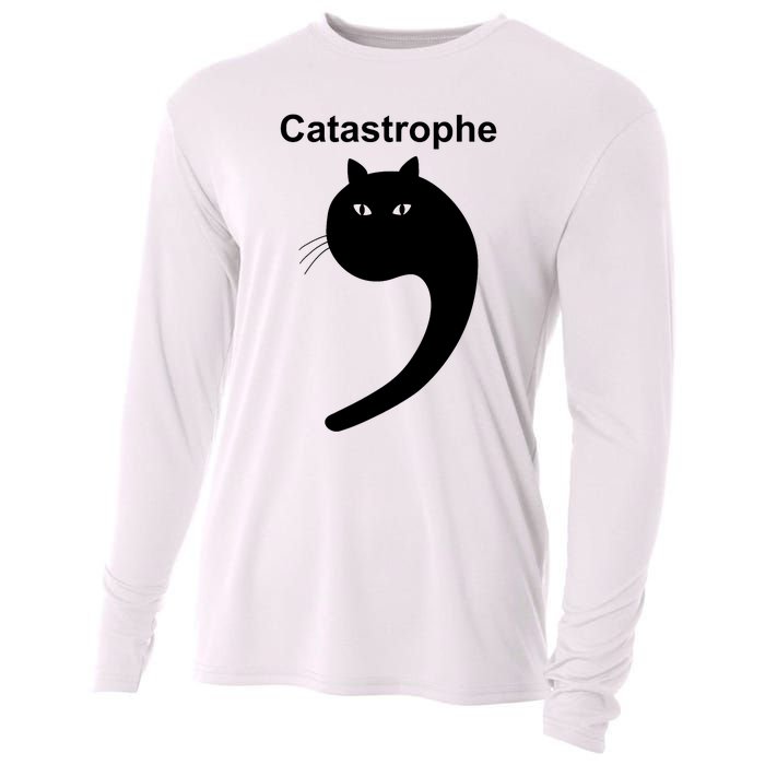 Catastrophe Comma Black Cat Funny Saying Cat As Apostrophe Cooling Performance Long Sleeve Crew