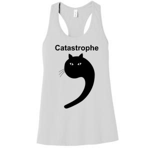 Catastrophe Comma Black Cat Funny Saying Cat As Apostrophe Women's Racerback Tank