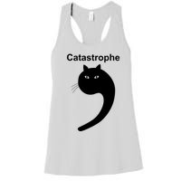 Catastrophe Comma Black Cat Funny Saying Cat As Apostrophe Women's Racerback Tank