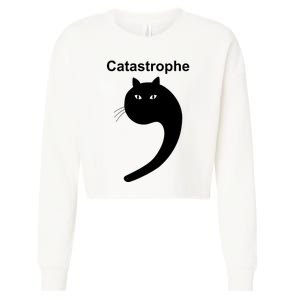 Catastrophe Comma Black Cat Funny Saying Cat As Apostrophe Cropped Pullover Crew