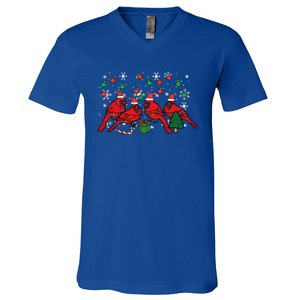 Christmas Cardinal Birds Santa Cute Xmas Funny Funny V-Neck T-Shirt