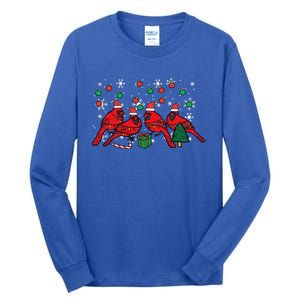 Christmas Cardinal Birds Santa Cute Xmas Funny Funny Tall Long Sleeve T-Shirt