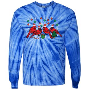 Christmas Cardinal Birds Santa Cute Xmas Funny Funny Tie-Dye Long Sleeve Shirt