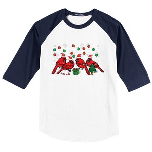 Christmas Cardinal Birds Santa Cute Xmas Funny Funny Baseball Sleeve Shirt