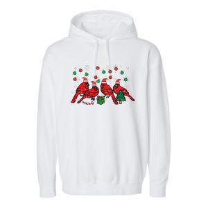 Christmas Cardinal Birds Santa Cute Xmas Funny Funny Garment-Dyed Fleece Hoodie