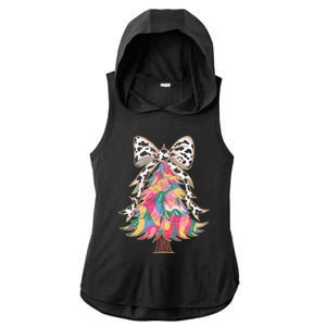 Colorful Coquette Bow Leopard Christmas Tree Ladies PosiCharge Tri-Blend Wicking Draft Hoodie Tank