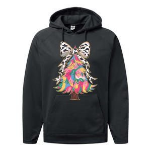 Colorful Coquette Bow Leopard Christmas Tree Performance Fleece Hoodie