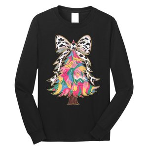 Colorful Coquette Bow Leopard Christmas Tree Long Sleeve Shirt