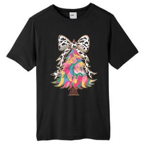 Colorful Coquette Bow Leopard Christmas Tree Tall Fusion ChromaSoft Performance T-Shirt