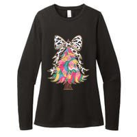 Colorful Coquette Bow Leopard Christmas Tree Womens CVC Long Sleeve Shirt