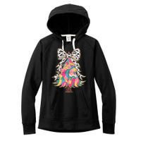 Colorful Coquette Bow Leopard Christmas Tree Women's Fleece Hoodie