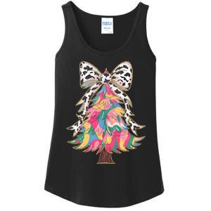 Colorful Coquette Bow Leopard Christmas Tree Ladies Essential Tank