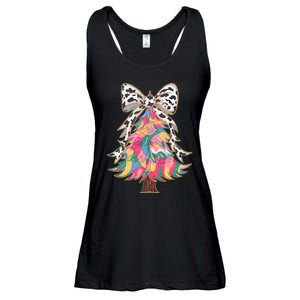 Colorful Coquette Bow Leopard Christmas Tree Ladies Essential Flowy Tank