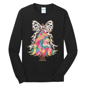 Colorful Coquette Bow Leopard Christmas Tree Tall Long Sleeve T-Shirt