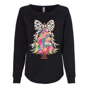 Colorful Coquette Bow Leopard Christmas Tree Womens California Wash Sweatshirt