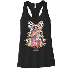 Colorful Coquette Bow Leopard Christmas Tree Women's Racerback Tank