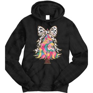 Colorful Coquette Bow Leopard Christmas Tree Tie Dye Hoodie