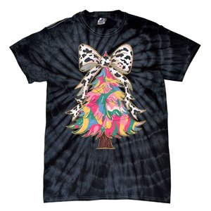 Colorful Coquette Bow Leopard Christmas Tree Tie-Dye T-Shirt