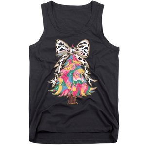 Colorful Coquette Bow Leopard Christmas Tree Tank Top