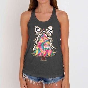 Colorful Coquette Bow Leopard Christmas Tree Women's Knotted Racerback Tank