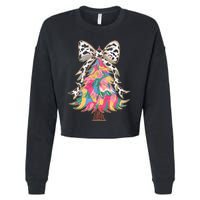 Colorful Coquette Bow Leopard Christmas Tree Cropped Pullover Crew