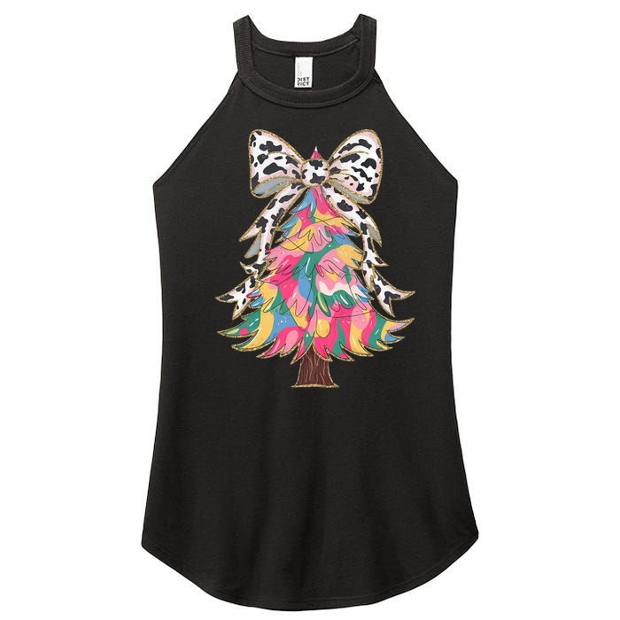 Colorful Coquette Bow Leopard Christmas Tree Women's Perfect Tri Rocker Tank