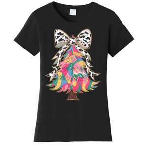 Colorful Coquette Bow Leopard Christmas Tree Women's T-Shirt