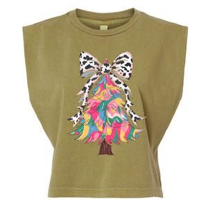 Colorful Coquette Bow Leopard Christmas Tree Garment-Dyed Women's Muscle Tee