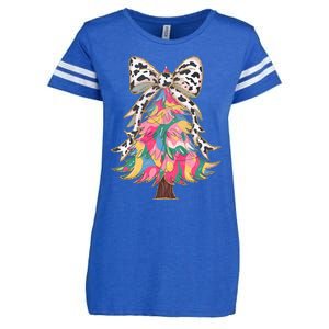 Colorful Coquette Bow Leopard Christmas Tree Enza Ladies Jersey Football T-Shirt