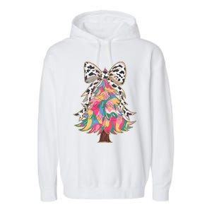 Colorful Coquette Bow Leopard Christmas Tree Garment-Dyed Fleece Hoodie