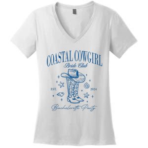 Coastal Cowgirl Bride Club Beach Bachelorette Party 2024 Women's V-Neck T-Shirt