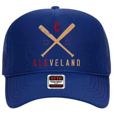 Cleveland Cle Baseball Vintage High Crown Mesh Back Trucker Hat