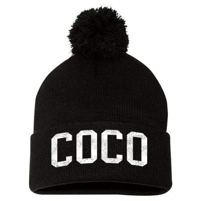 Coco Classic Bold Font Coco Birthday Gift Pom Pom 12in Knit Beanie