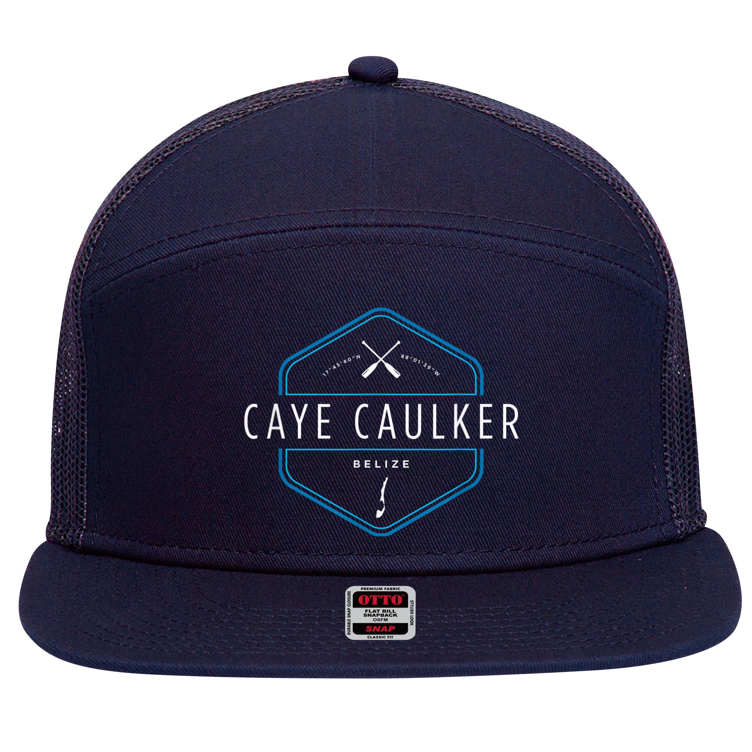 Caye Caulker Belize Beach Graphic 7 Panel Mesh Trucker Snapback Hat