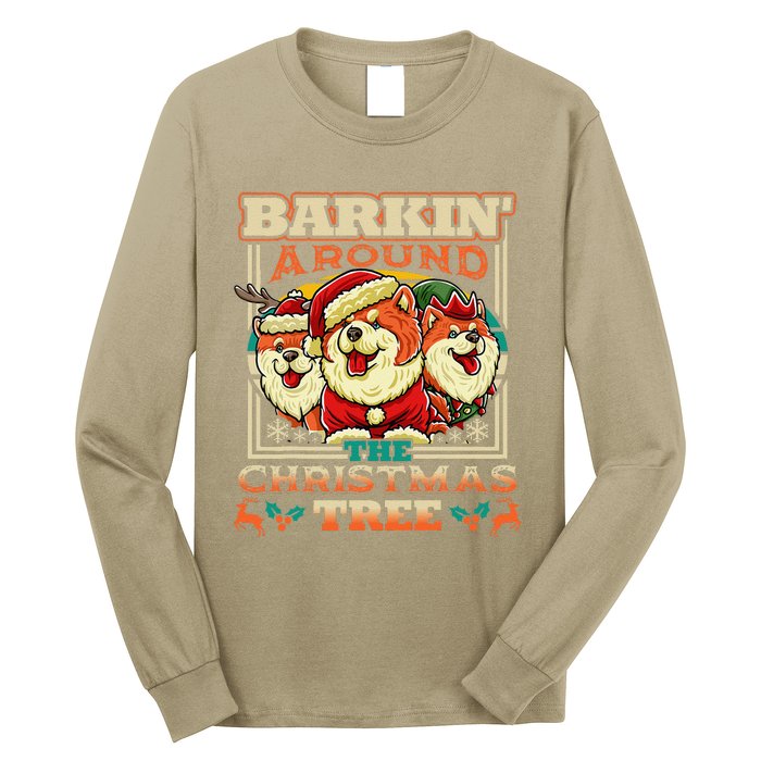 Chow Chow Barkin Around The Christmas Tree Dog Long Sleeve Shirt