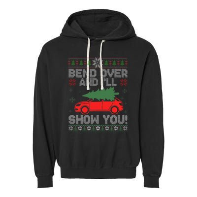 Christmas Couple Bend Over And I'll Show You Ugly Sweater Garment-Dyed Fleece Hoodie