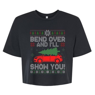 Christmas Couple Bend Over And I'll Show You Ugly Sweater Bella+Canvas Jersey Crop Tee