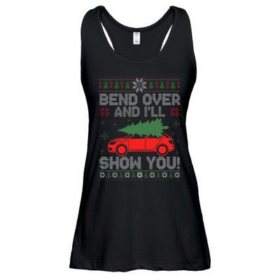 Christmas Couple Bend Over And I'll Show You Ugly Sweater Ladies Essential Flowy Tank