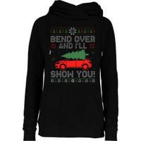 Christmas Couple Bend Over And I'll Show You Ugly Sweater Womens Funnel Neck Pullover Hood