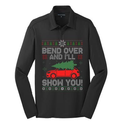 Christmas Couple Bend Over And I'll Show You Ugly Sweater Silk Touch Performance Long Sleeve Polo