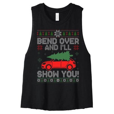 Christmas Couple Bend Over And I'll Show You Ugly Sweater Women's Racerback Cropped Tank