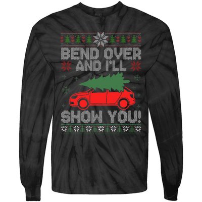 Christmas Couple Bend Over And I'll Show You Ugly Sweater Tie-Dye Long Sleeve Shirt