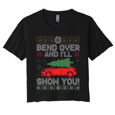 Christmas Couple Bend Over And I'll Show You Ugly Sweater Women's Crop Top Tee