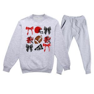 Cheer Coquette Bow American Football Autumn Thanksgiving Premium Crewneck Sweatsuit Set