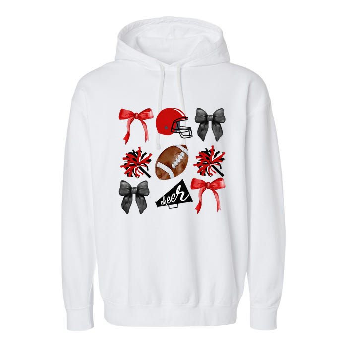 Cheer Coquette Bow American Football Autumn Thanksgiving Garment-Dyed Fleece Hoodie