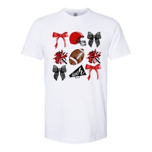 Cheer Coquette Bow American Football Autumn Thanksgiving Softstyle CVC T-Shirt