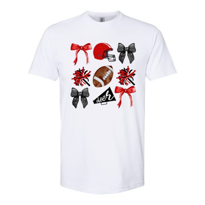 Cheer Coquette Bow American Football Autumn Thanksgiving Softstyle CVC T-Shirt