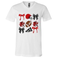 Cheer Coquette Bow American Football Autumn Thanksgiving V-Neck T-Shirt